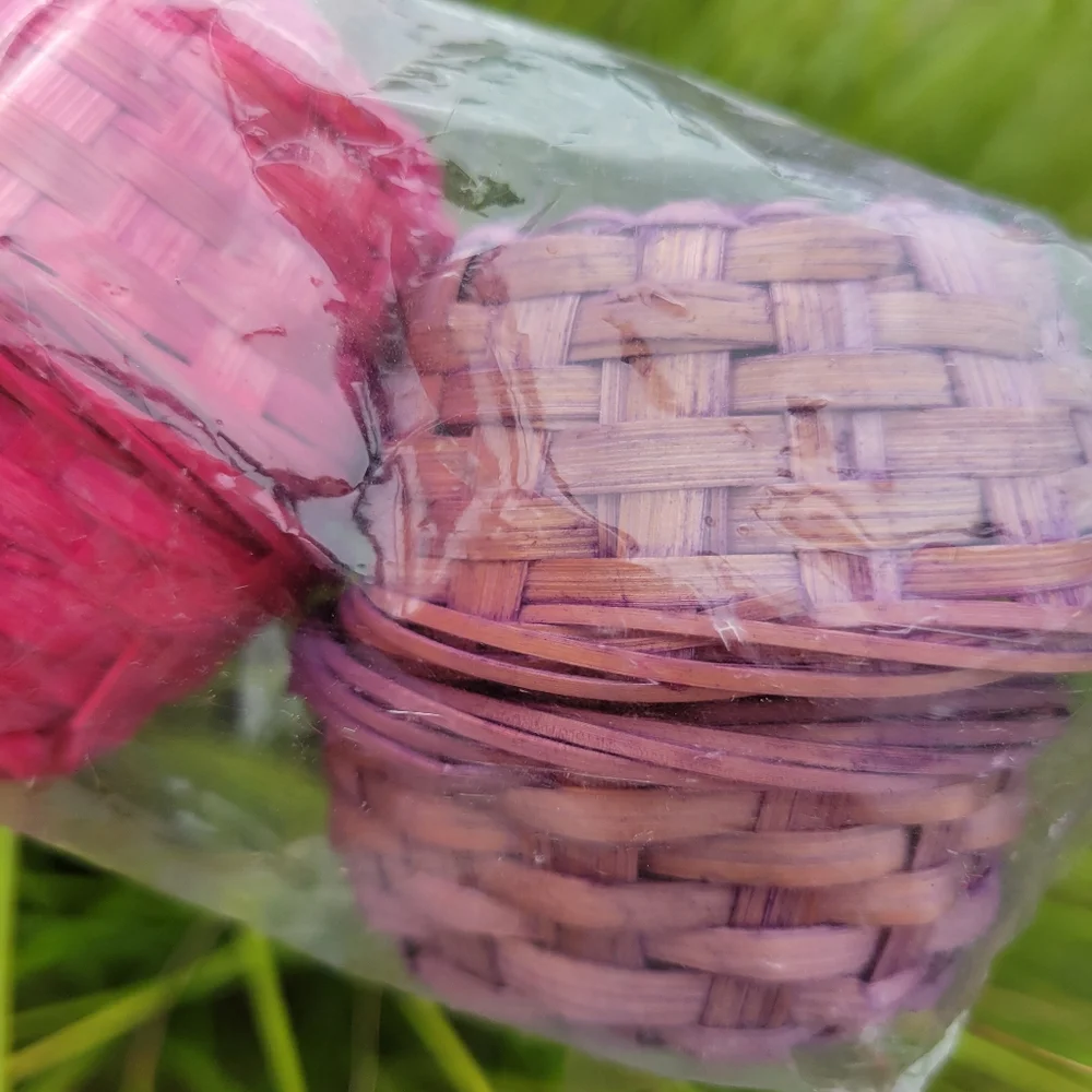 Dyed 2-Handled Basket & 6 NWT Mini Bamboo Baskets ~ Cute & Colorful!